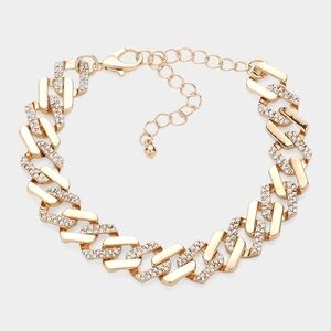 Gold Chunky Rhinestone Chain Link Bracelet Metal Thick Bold Crystal Jewelry